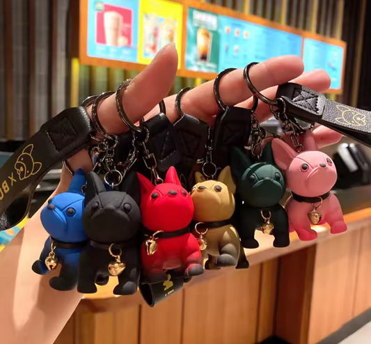 Cute French Bulldog Keychain Colorful Cartoon Puppy Dog Plastic Lanyard Key Ring Keychains Pendant Gift