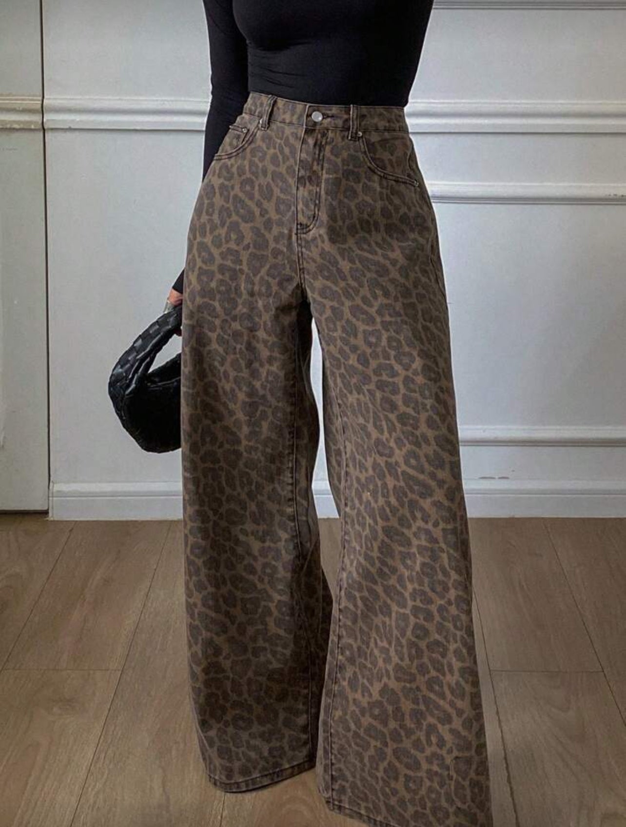 [100% Cotton] Livesso Women's Loose Leopard Print Cotton Pants Fall - Medium