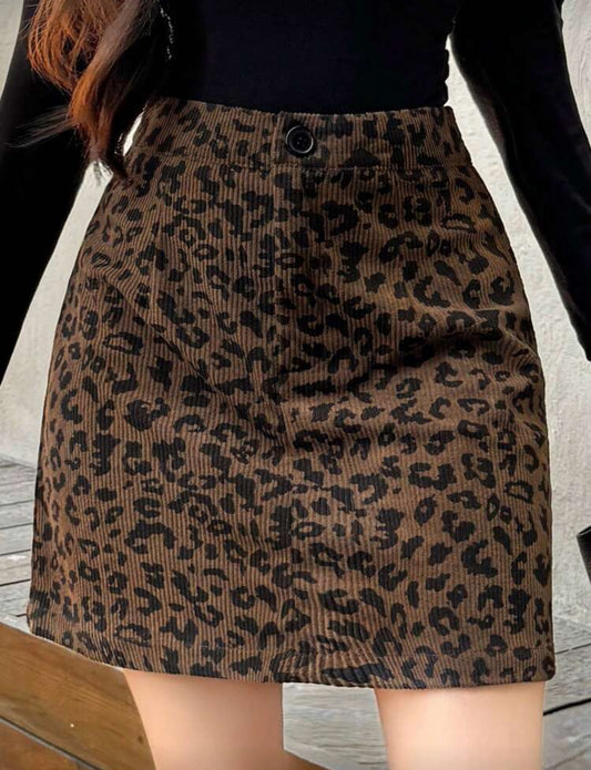 DAZY Women Leopard Print Button Zip Up Mini Skirt - Small