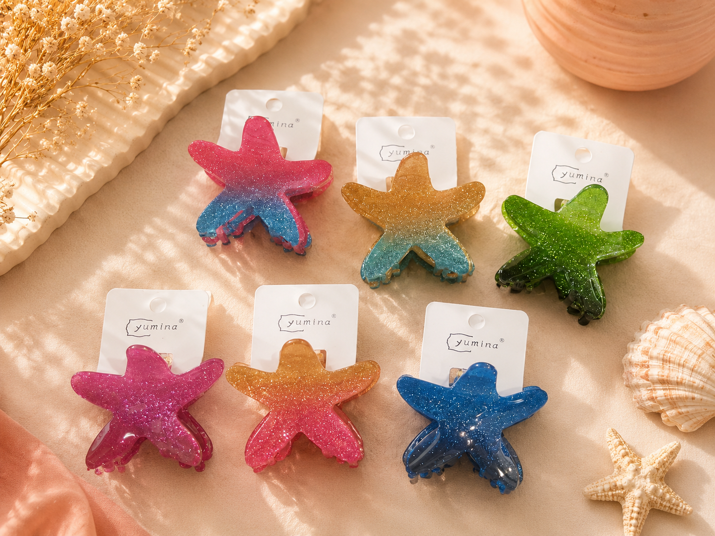 Glitter Starfish Hair Claw Clip – Colorful Summer Design