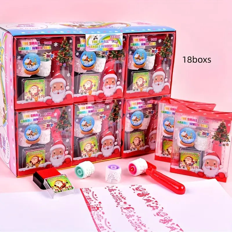 Christmas Roller Stamp Creative Ink Pad Roller Printing Set Children Gifts