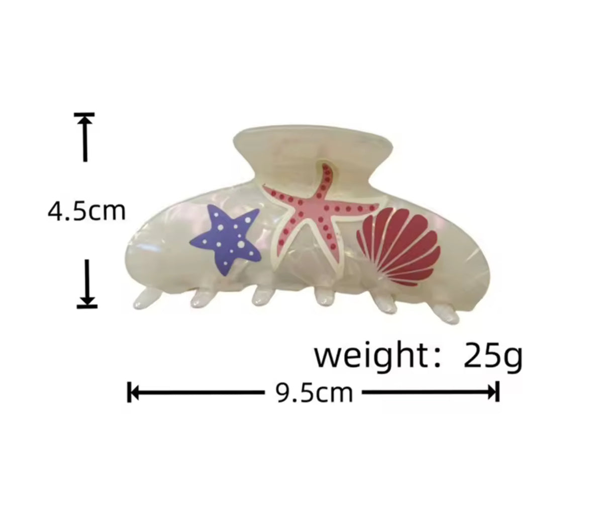 Ocean Series Acetate Hair Claw Clip Beach Vacation Starfish Seashell Print Shark Clip for Women Sweet Hair Accessories