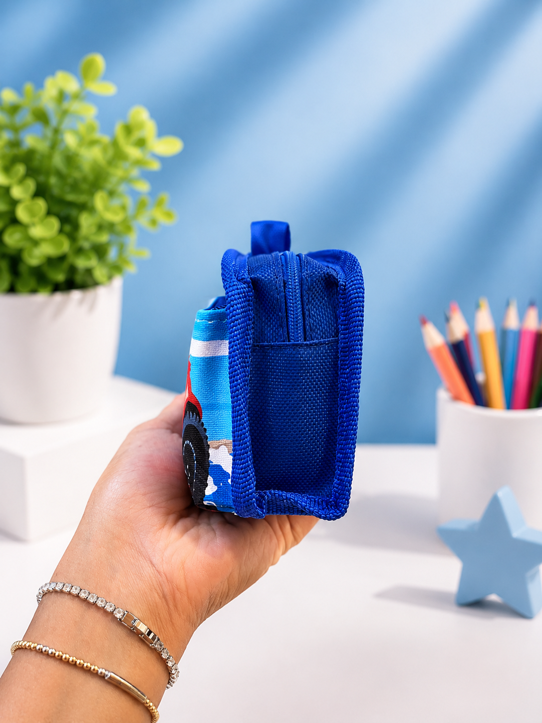 Kids Off-Road Car Pencil Case – Blue Double-Zip School Pouch