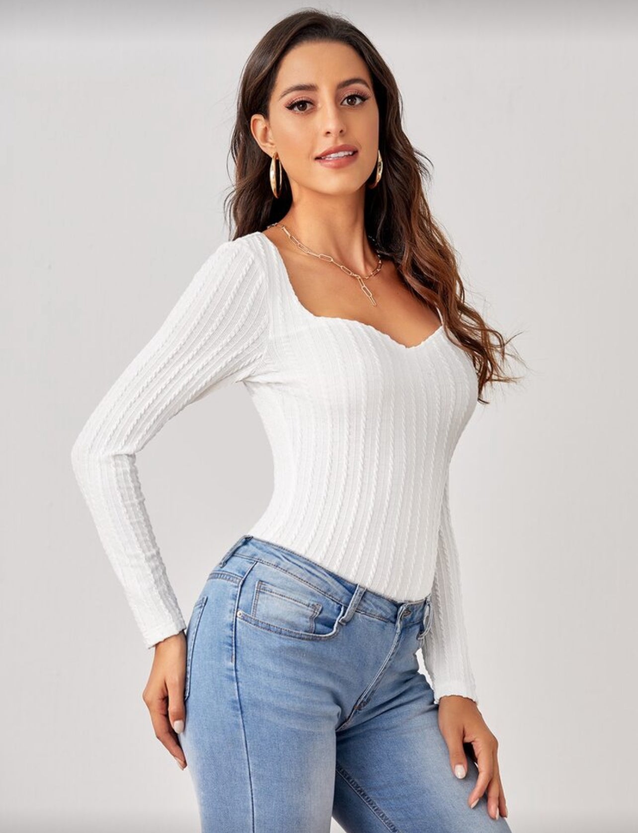 SHEIN Sweetheart Neck Textured Form Fitted Tee - XL