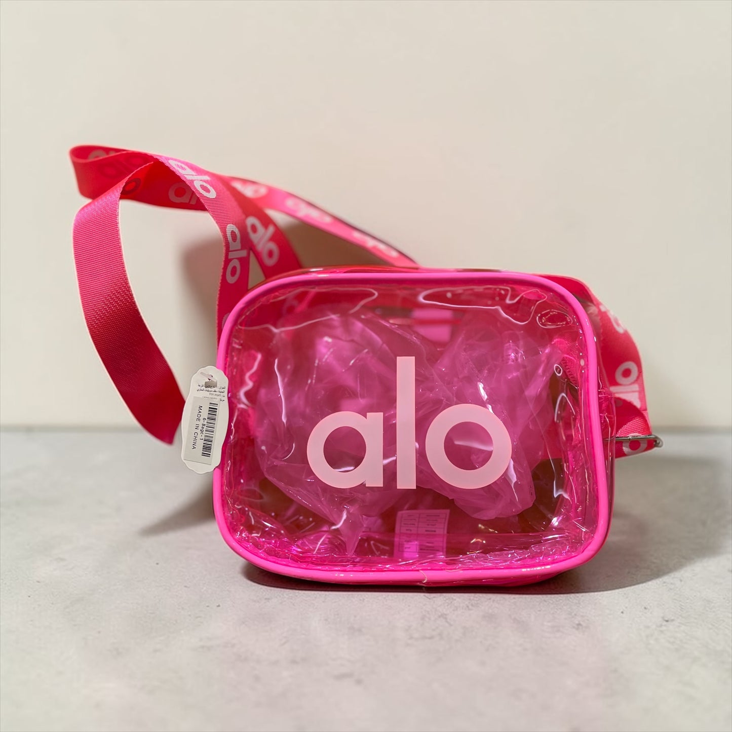 Alo Pink Transparent Crossbody Bag – Clear Mini Shoulder Bag with Logo Strap