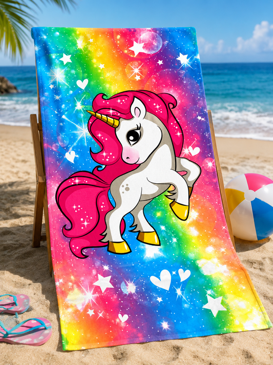 Kids Beach Towel 70x140 cm – Colorful Character Design – 100% Cotton