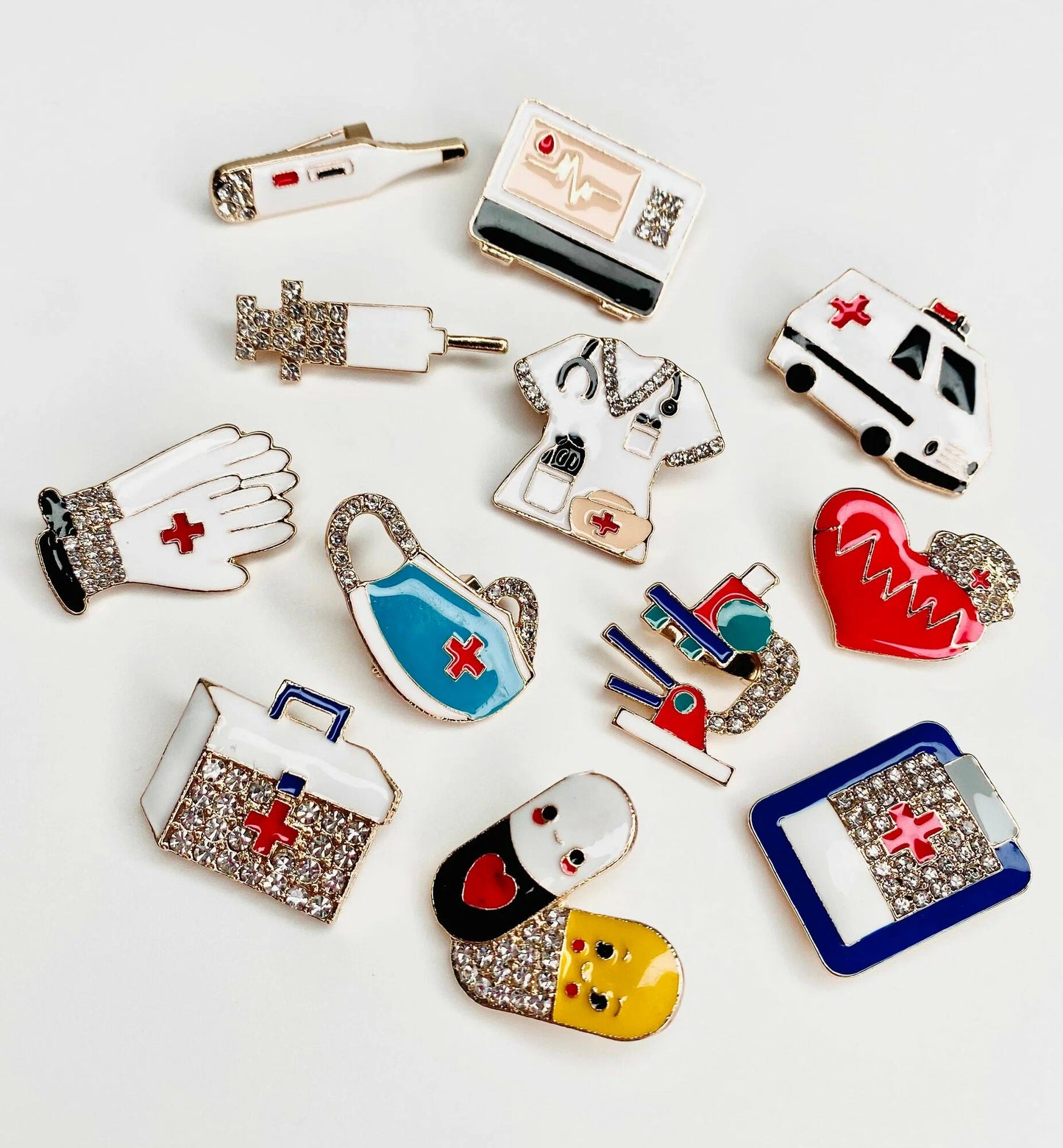 12-Piece Healthcare & Medical Themed Brooch Set
