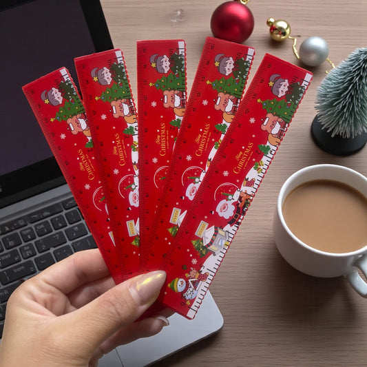 5Pcs Christmas Red Plastic Ruler Set - 15Cm