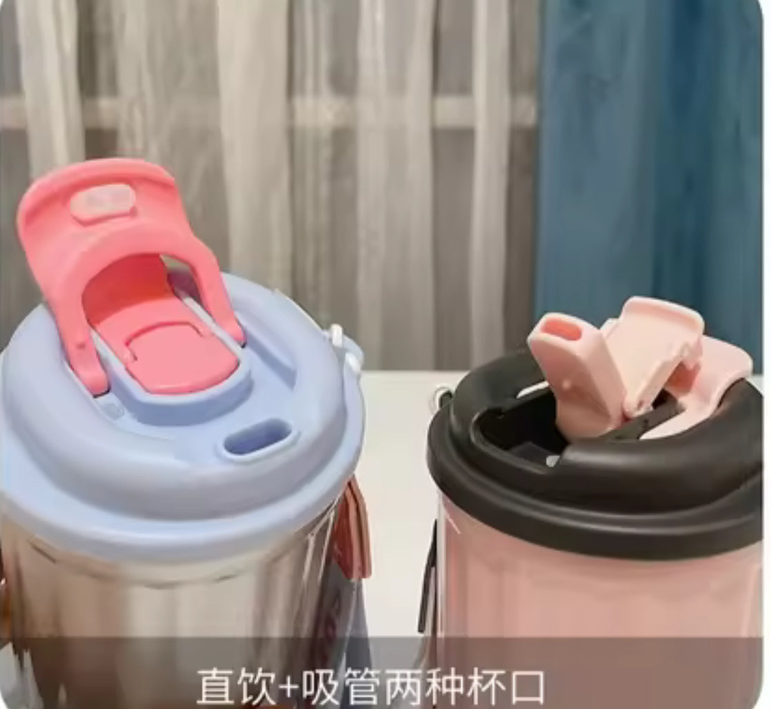Stainless Steel Insulated Bottle Dual Drink Coffee Cup Fashionable Student Water Cup Portable with Lifting Rope Children's Cup