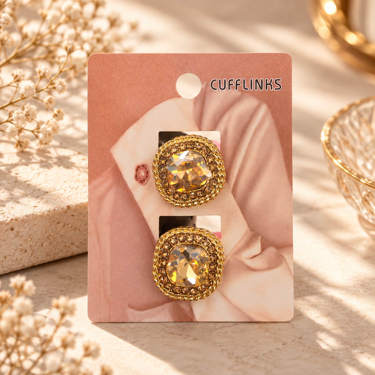 Elegant Gold Crystal Cufflinks – Vintage-Inspired Dress Shirt Accessories