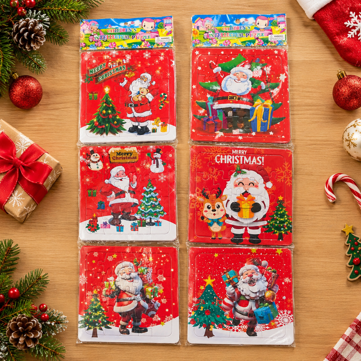 Christmas 2-in-1 Cartoon Puzzle & Coloring Set for Kids – Santa Claus Designs
