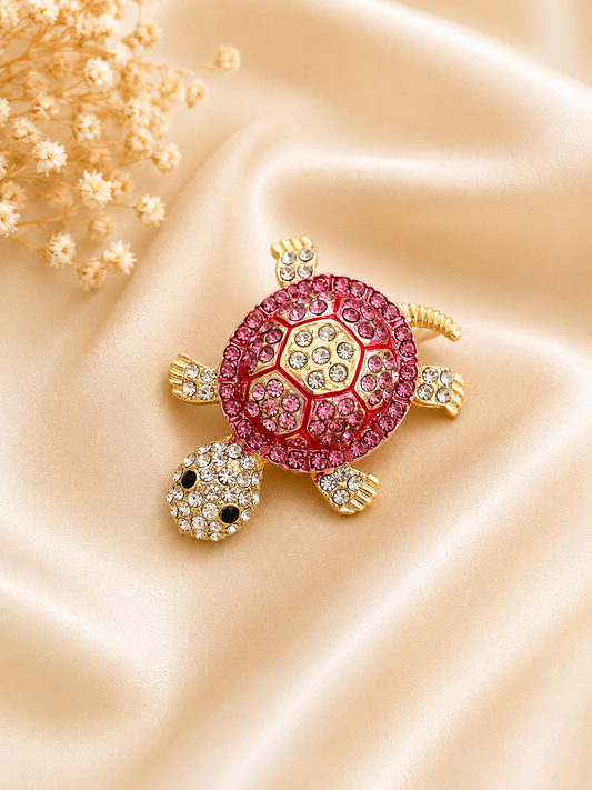 Sparkling Pink Turtle Brooch Pin