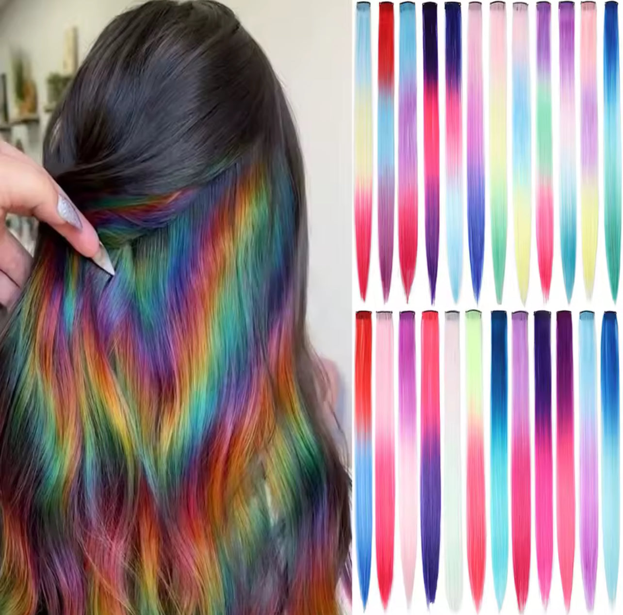 2Pcs Clip in Hair Extensions Synthetic Colored Hair Extensions Party Highlights Long Straight Hairpieces for Women