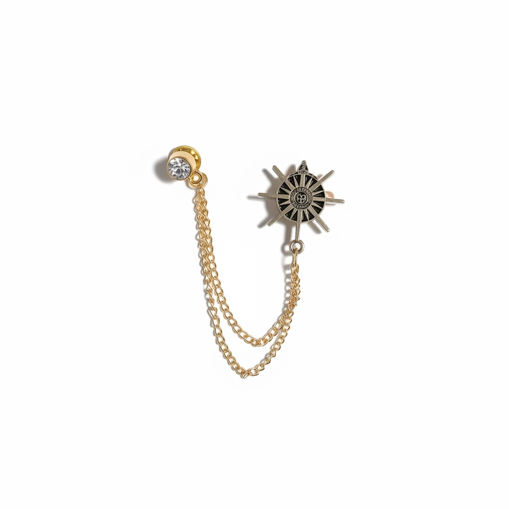 Vintage Compass Chain Brooch Pin – Gold Statement Lapel Brooch