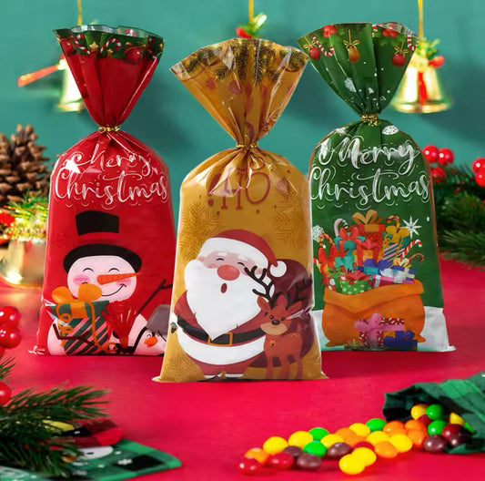 50pcs Christmas Candy Bags Christmas Decorations Santa Gift Bag  Navidad Xmas Gift Bags Cristmas Cookies Packing Bag