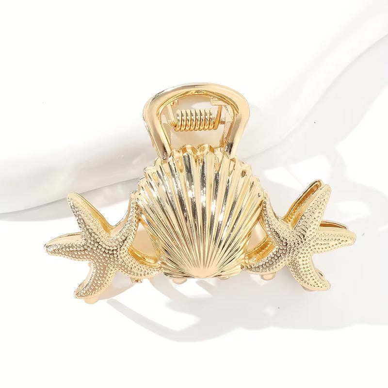 1pc Fashion Summer Beach Seashell
Textured Striped Hair Clip, Ocean Element Hair Claw, Beach Decor, Beauty Hair Clip