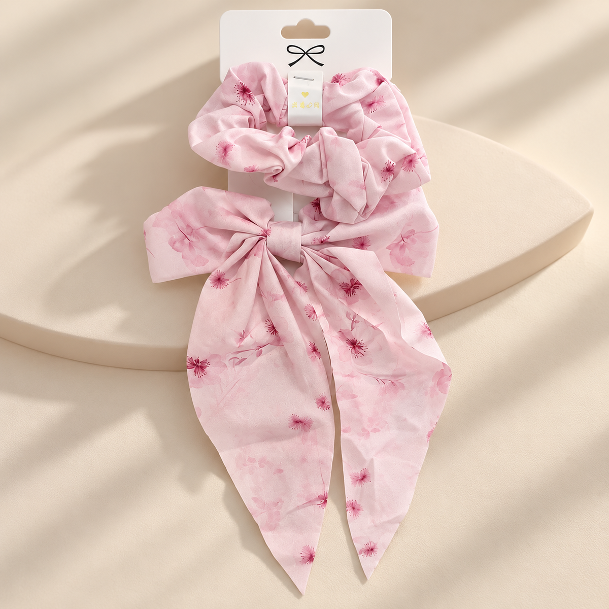 Girls’ Pink Bow Scrunchie & Long-Tail Hair Bow Set – Assorted Prints