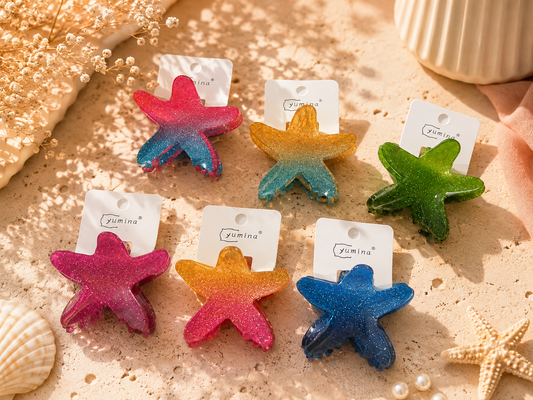 Glitter Starfish Hair Claw Clip – Colorful Summer Design