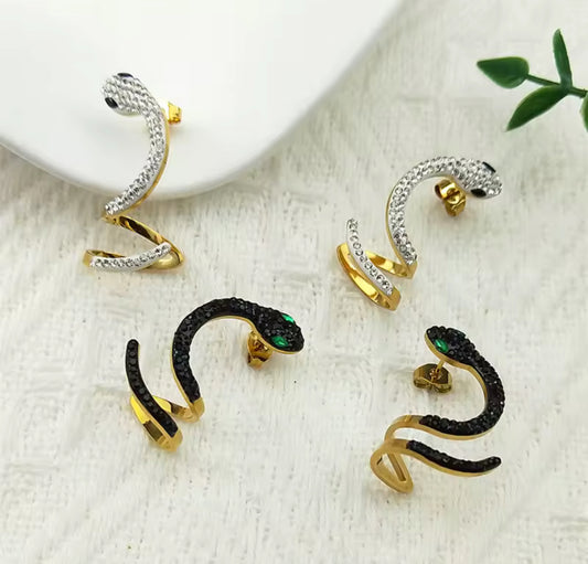 Vintage Cobra Snake Shaped Drop Earrings for Women Girls Crystal Gold Color Animals Punk Accessories Special Gifts Jewelry