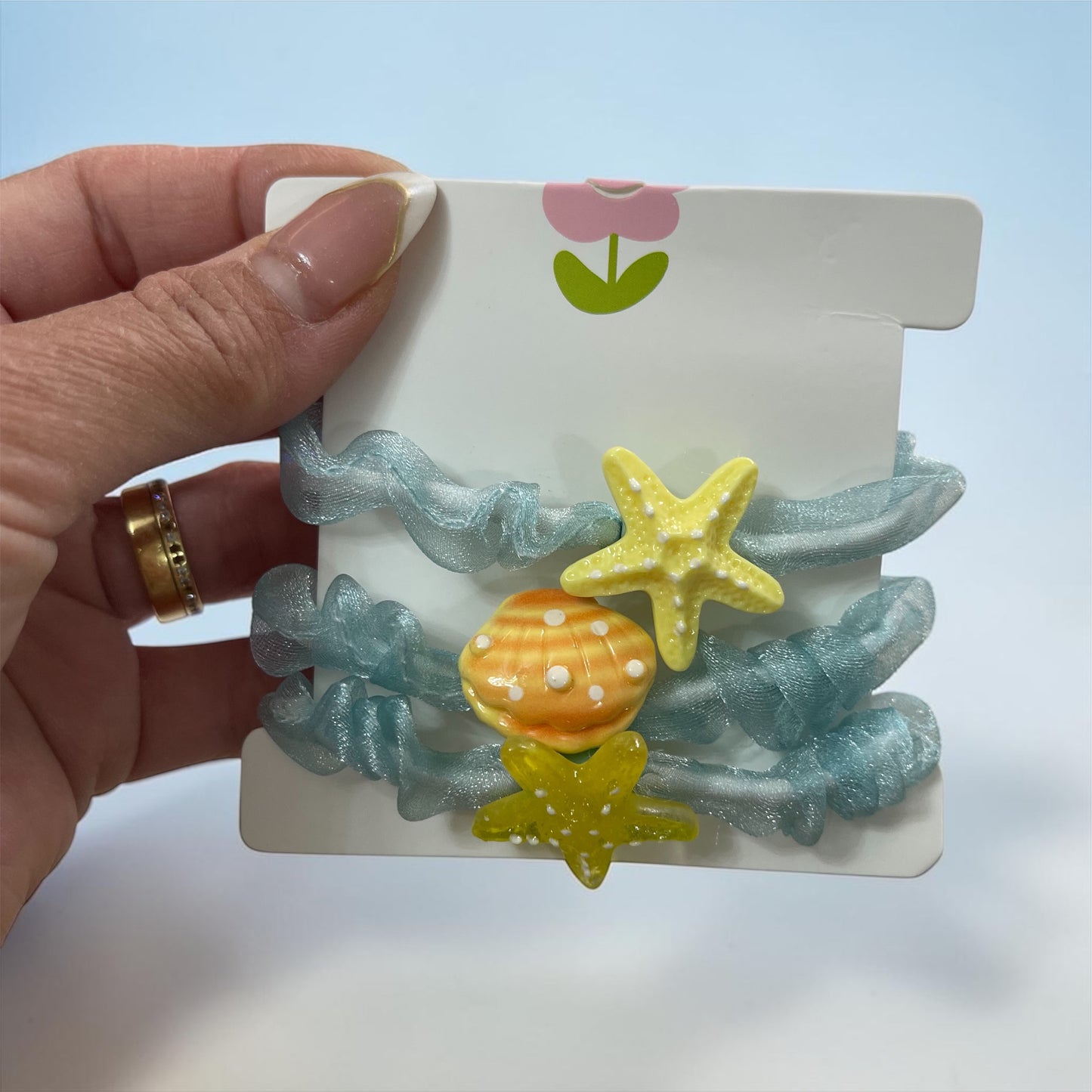 Ocean Charm Elastic Hair Bands Set – Starfish & Shell Design (3 Pieces)
