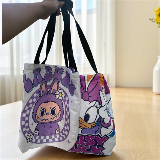 Cartoon Print Tote bag with Zip Closure