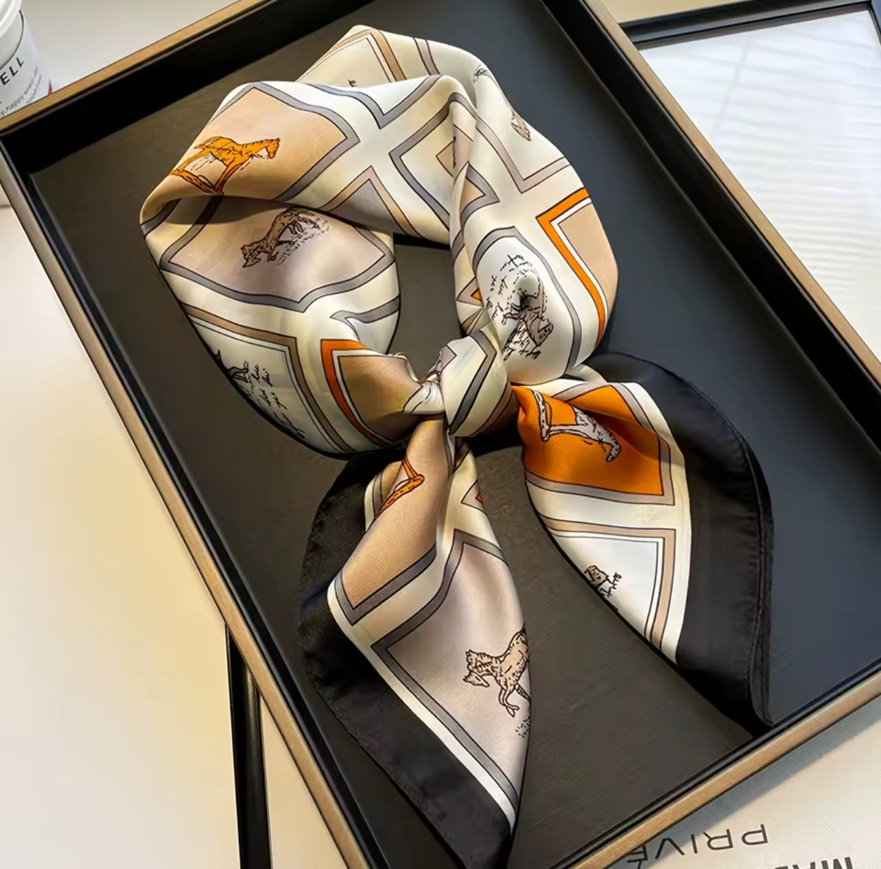 Grid Horse Print Square Scarf Simulated Silk Neck Scarf Stylish Sunscreen Headscarf For Women