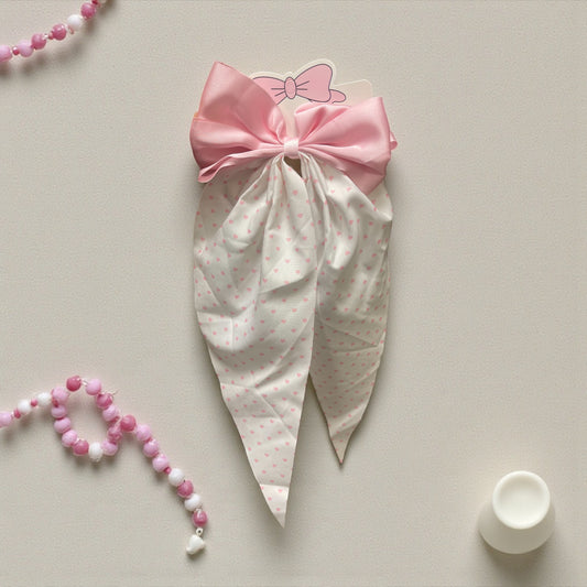 Blush Pink Satin Bow Scarf – Soft Elegant Hair Accessory for Girls & Women