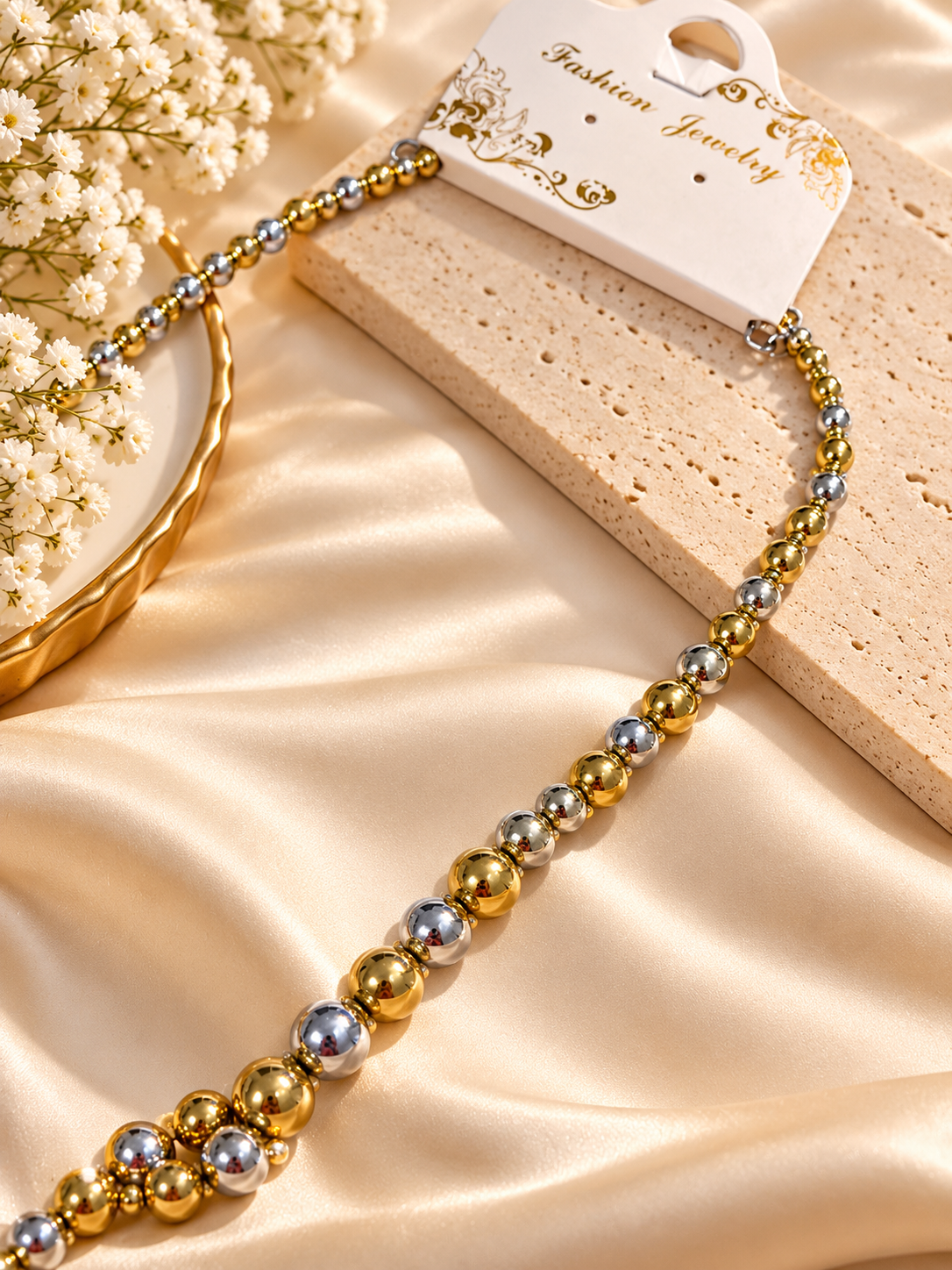Gold & Silver Statement Beaded Necklace