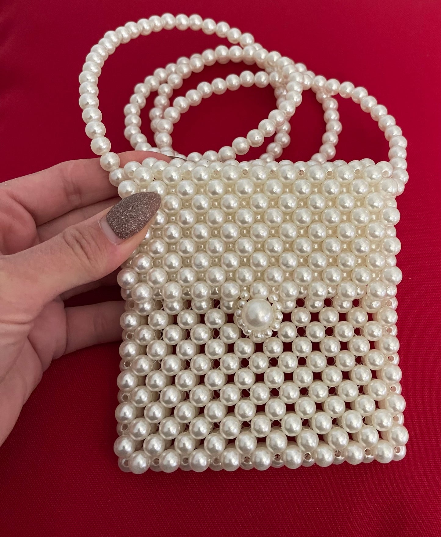 Elegant Mini Pearl Beaded Crossbody Bag – Handmade Vintage Style Evening Purse