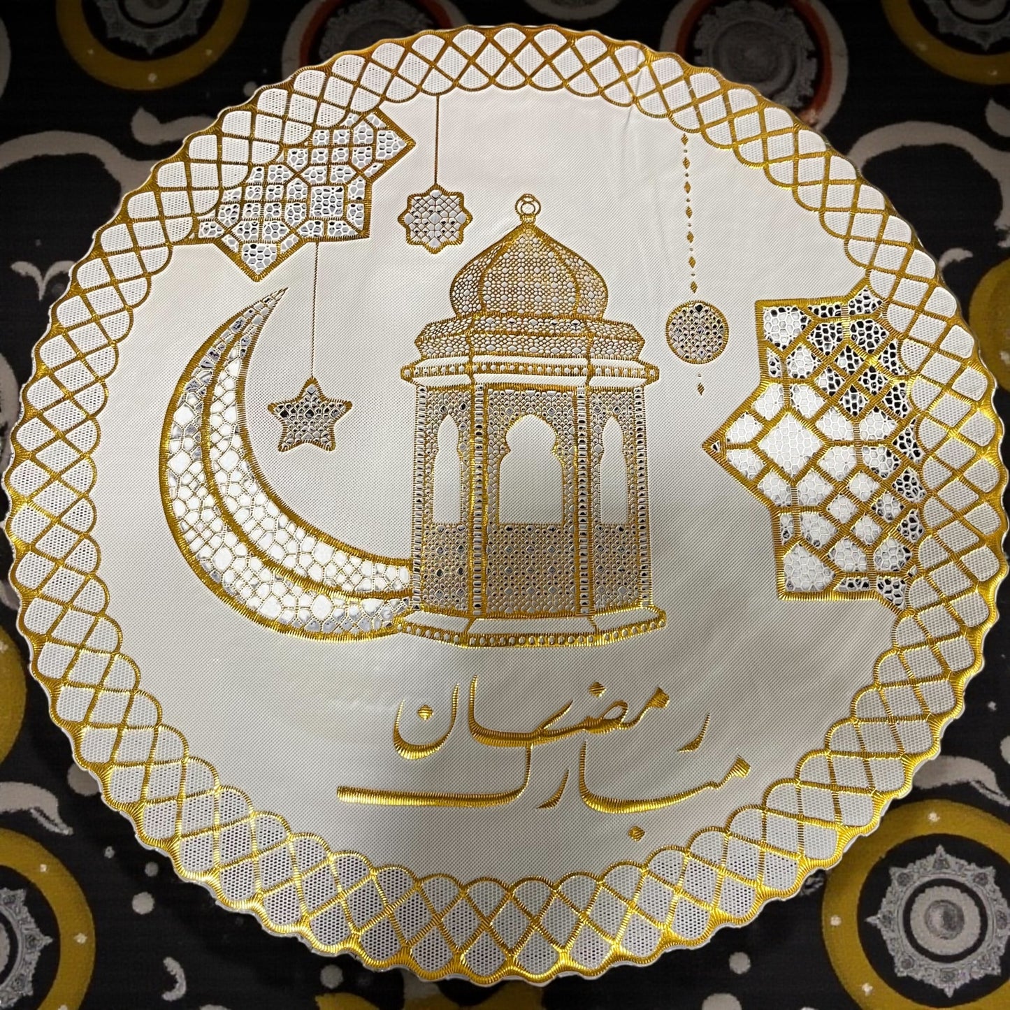 1PC Ramadan Mubarak Placemat – Gold Embroidered Round & Rectangle Table Mat