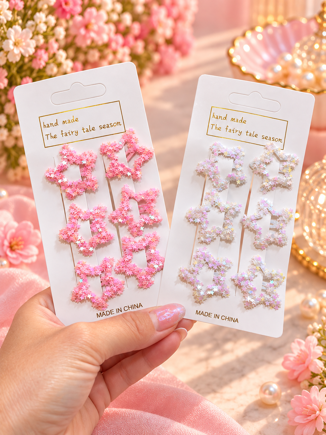 Girls’ Glitter Star Hair Clips – 6-Piece Set