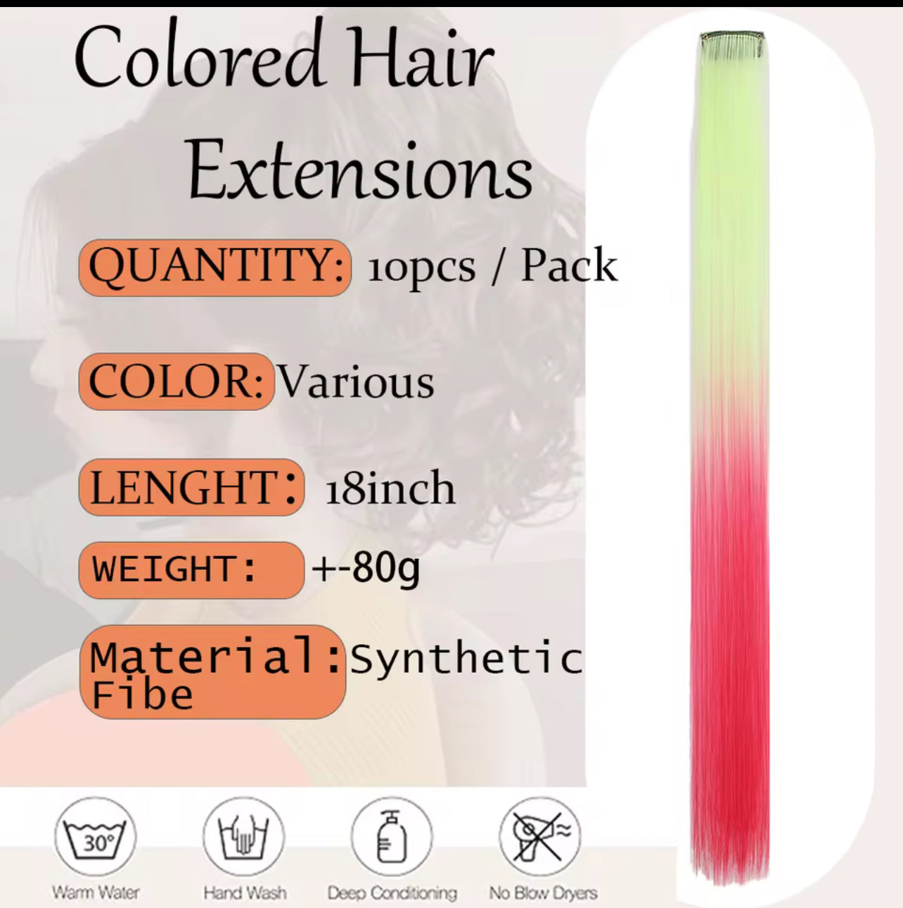 2Pcs Clip in Hair Extensions Synthetic Colored Hair Extensions Party Highlights Long Straight Hairpieces for Women