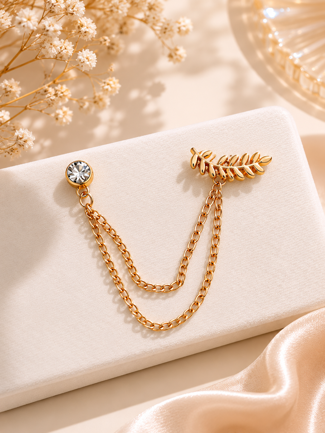 Gold Leaf Chain Brooch Pin