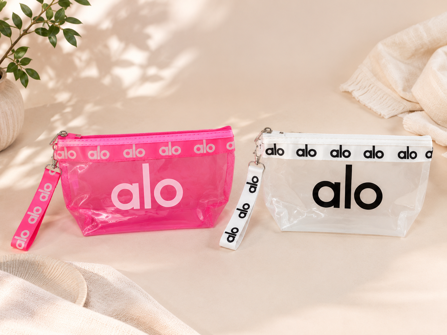 ALO Transparent PVC Makeup Pouch with Wrist Strap – Waterproof Cosmetic Bag