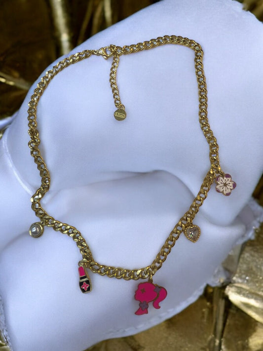 316L Stainless Steel Pink Barbie Irregular Pearl P.endant Necklace New Trend Neck Jewelry Gift Party