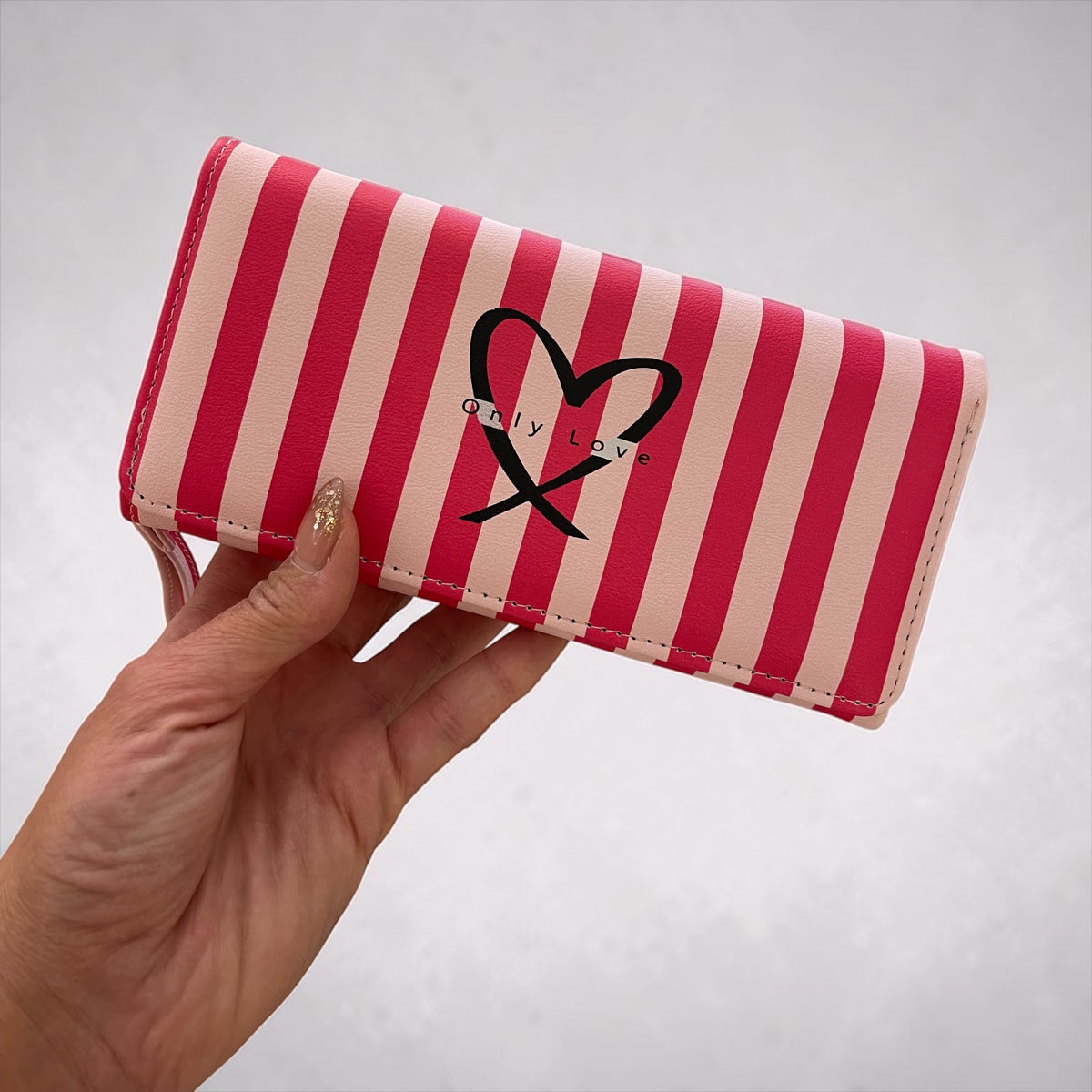 Victoria’s Secret Style Striped Long Wallet with Zipper & Wrist Strap
