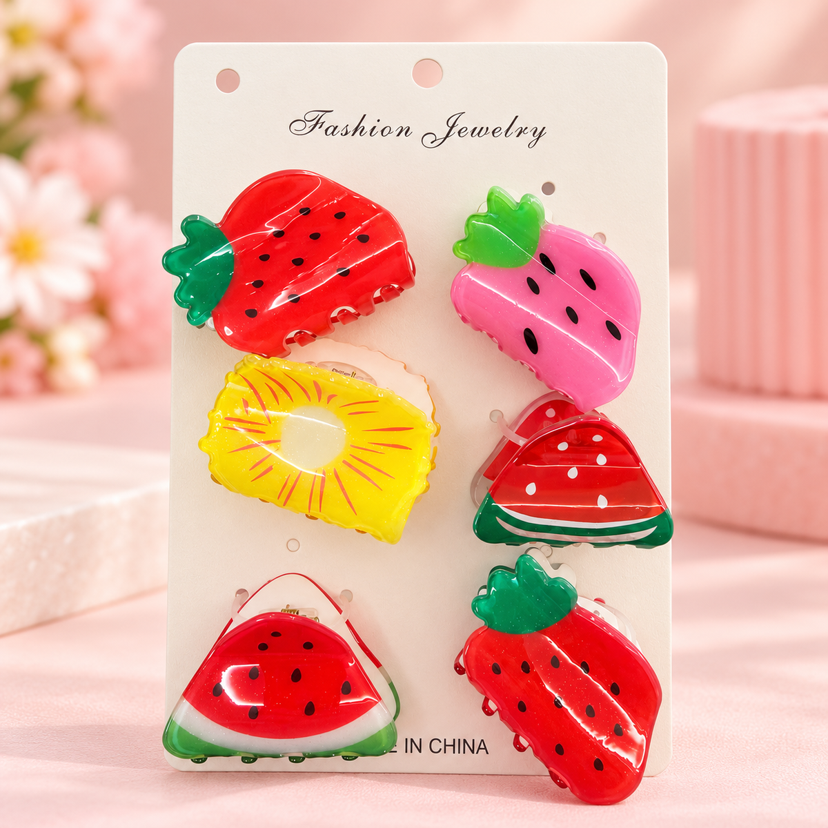 Colorful Fruit Hair Claw Clips – Set of 6