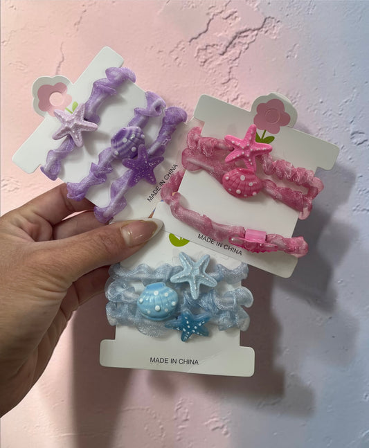 Ocean Charm Elastic Hair Bands Set – Starfish & Shell Design (3 Pieces)