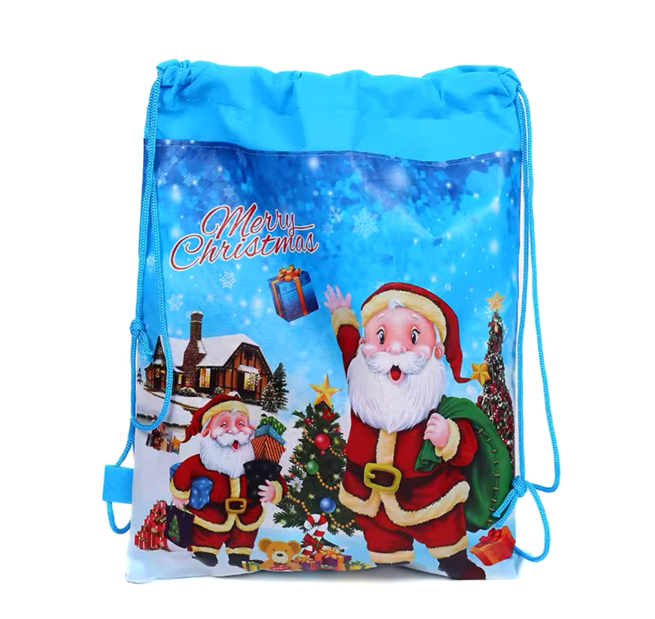 1Pcs Children's Backpack Non-woven Double-sided Santa Claus Drawstring Toy Storage Bag Birthday Party Christmas Gift Bag
