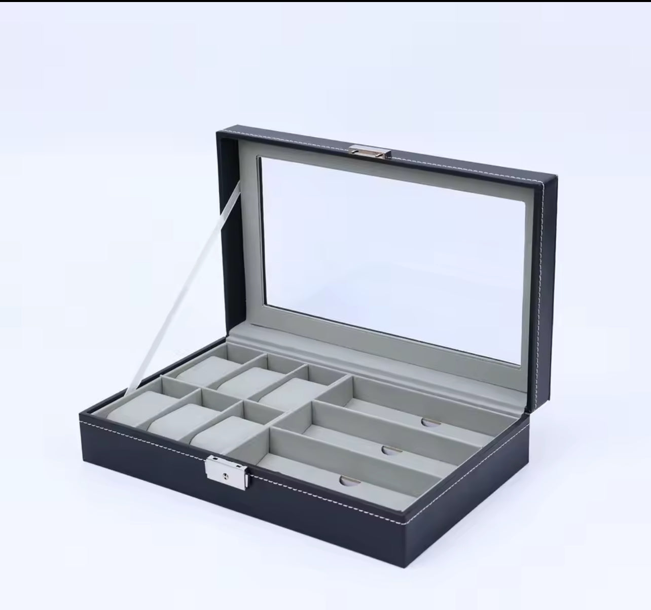 Leather Watch Box with Glass Top Deluxe Watch Case Organizer