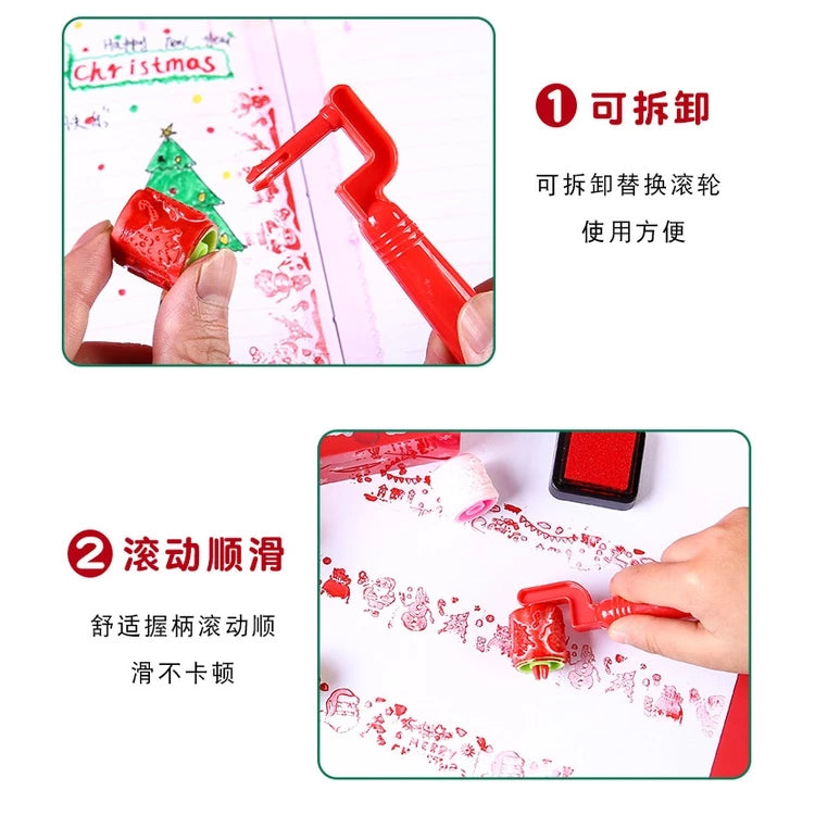 Christmas Roller Stamp Creative Ink Pad Roller Printing Set Children Gifts