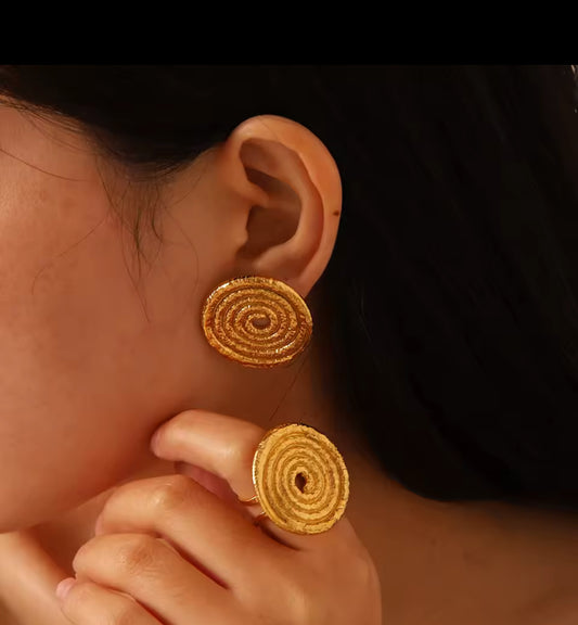 18K Gold Plated Stainless Steel Spiral Screw Earring For Women  Jewelry  Gift Waterproof