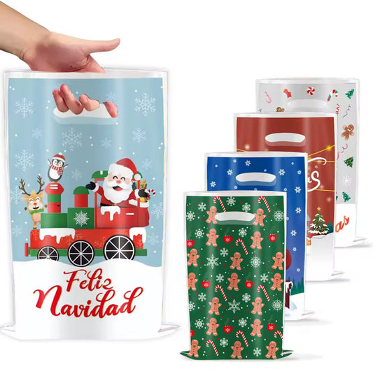 10pcs Christmas Bags Snowflakes Candy Gift Bags Merry Christmas Decoration Gift Wrapping Treat Bags New Year Packing Bag