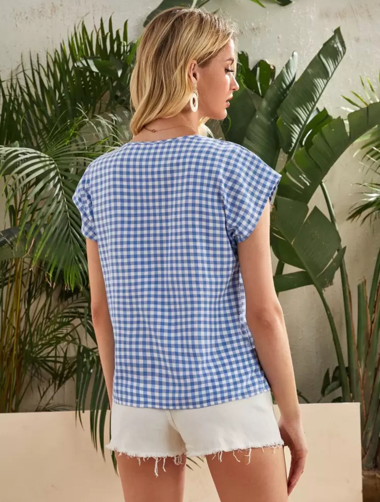 SHEIN LUNE Gingham Batwing Sleeve Top - XL