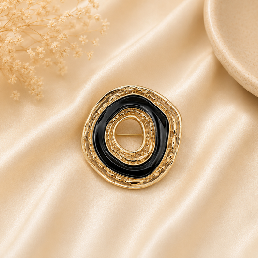 Vintage Black & Gold Circle Brooch
