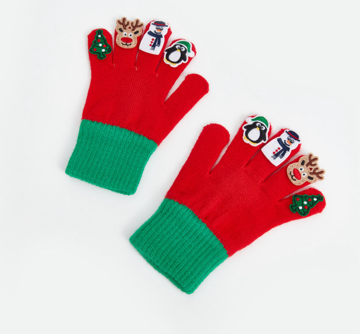 Christmas Character Knitted Gloves for Boys – Red & Green