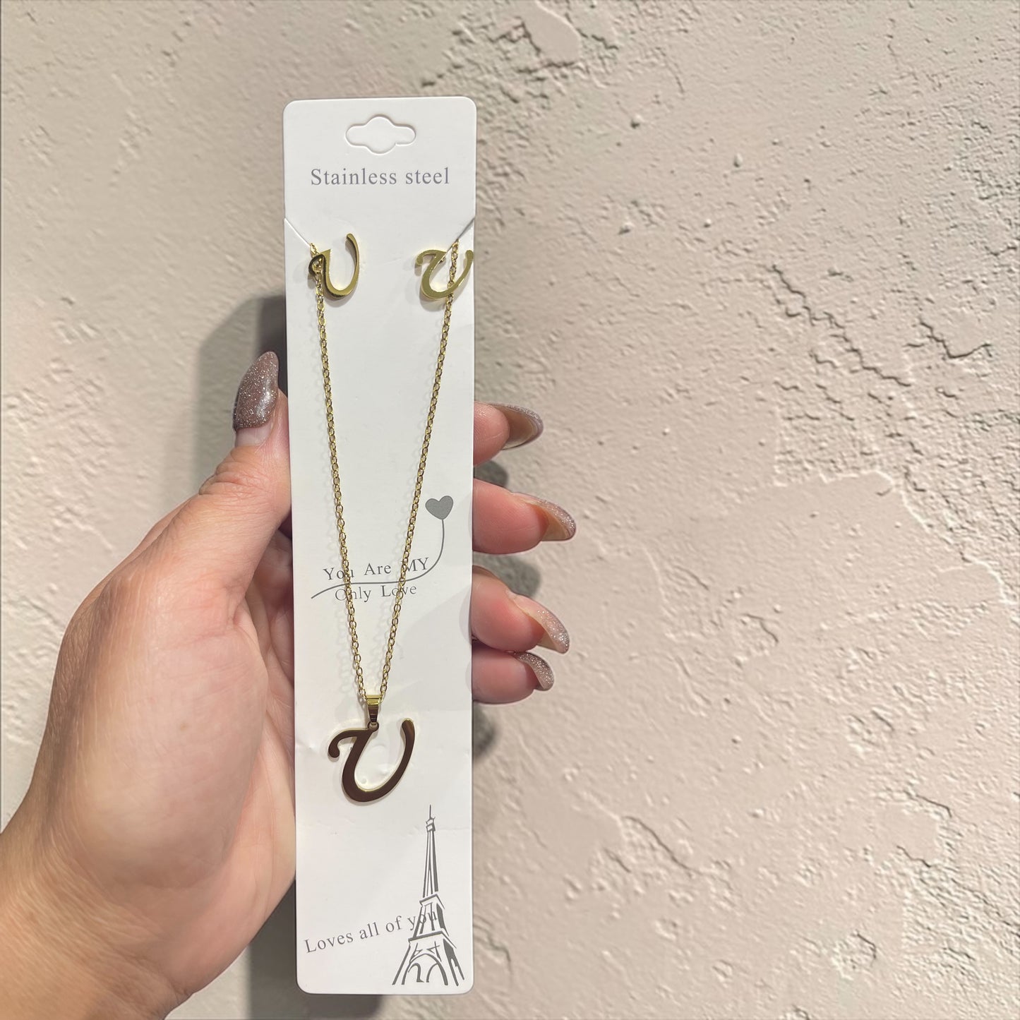 Fashion Stainless Steel Alphabet Initial Necklace 26 English Letter Earrings Necklace For Women Set Personalize Jewelry Gift