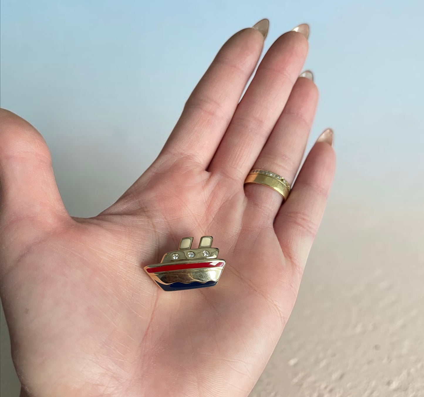 Vintage Cruise Ship Brooch Pin – Gold Nautical Style Brooch