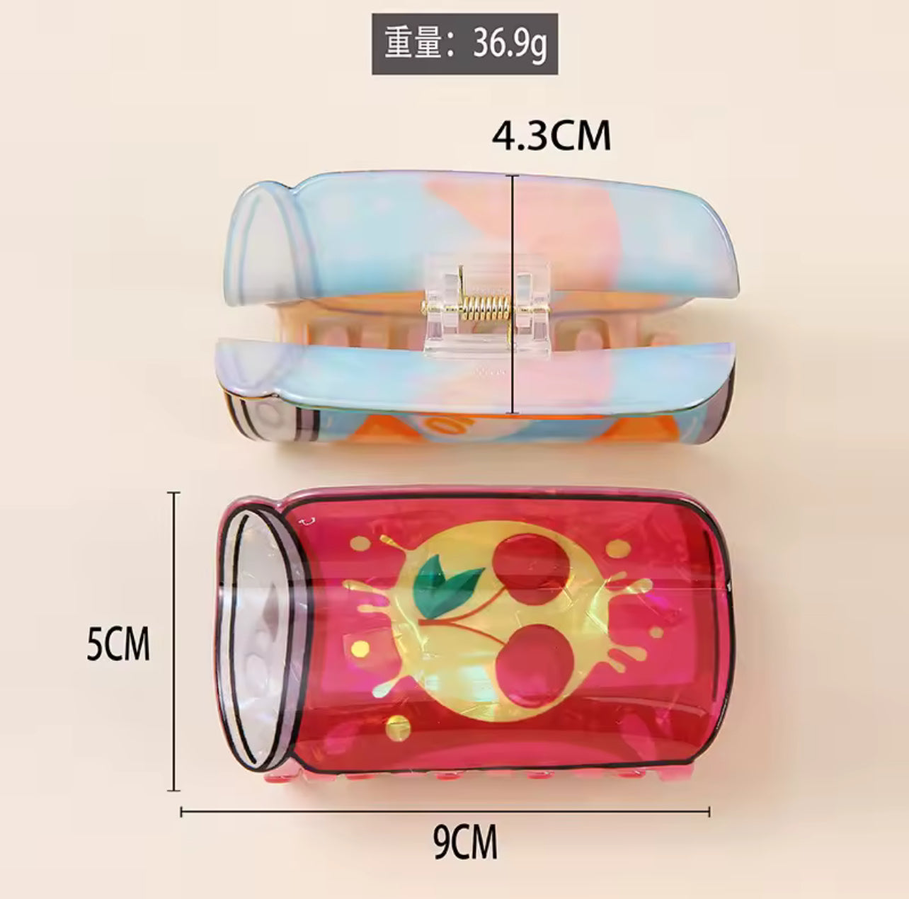 Cute Fruit Juice Can Hair Claw Clip | Large Acrylic Hair Clip for Women & Girls