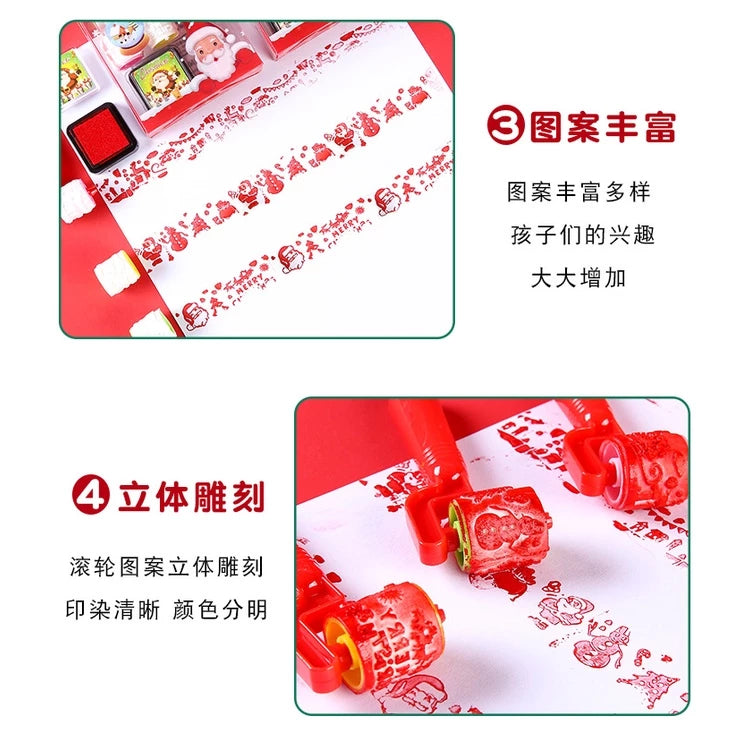 Christmas Roller Stamp Creative Ink Pad Roller Printing Set Children Gifts